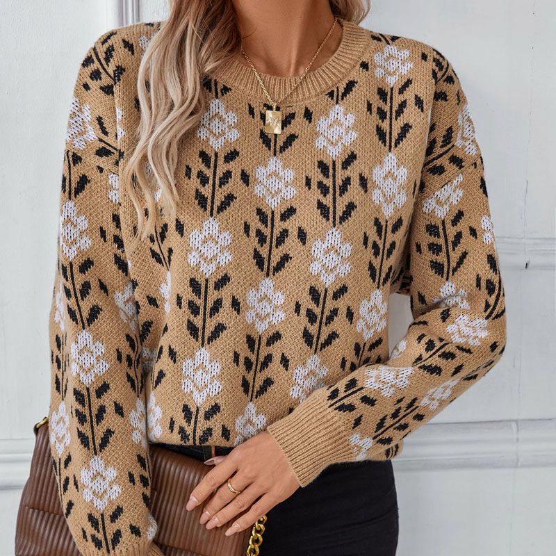 Kukka jacquard -miehistön kaulan pullover neulottu villapaita