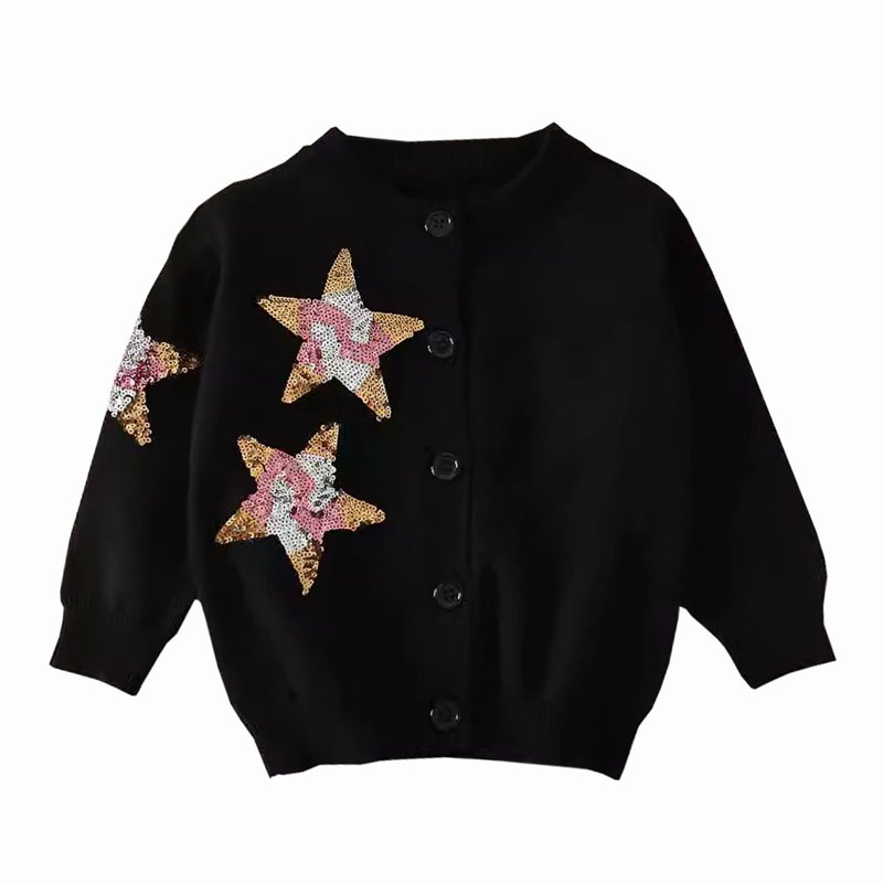 Star Pattern Button Musta Cardigan -villapaita lapsia